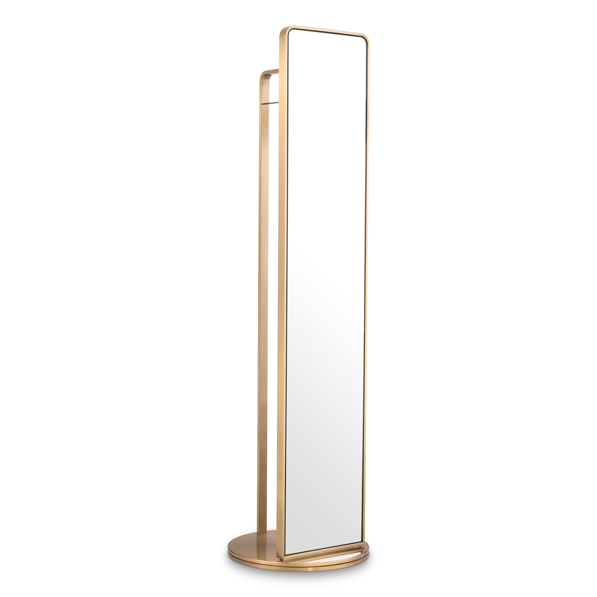 Floor Mirror Novo with coatrack brushed brass finish