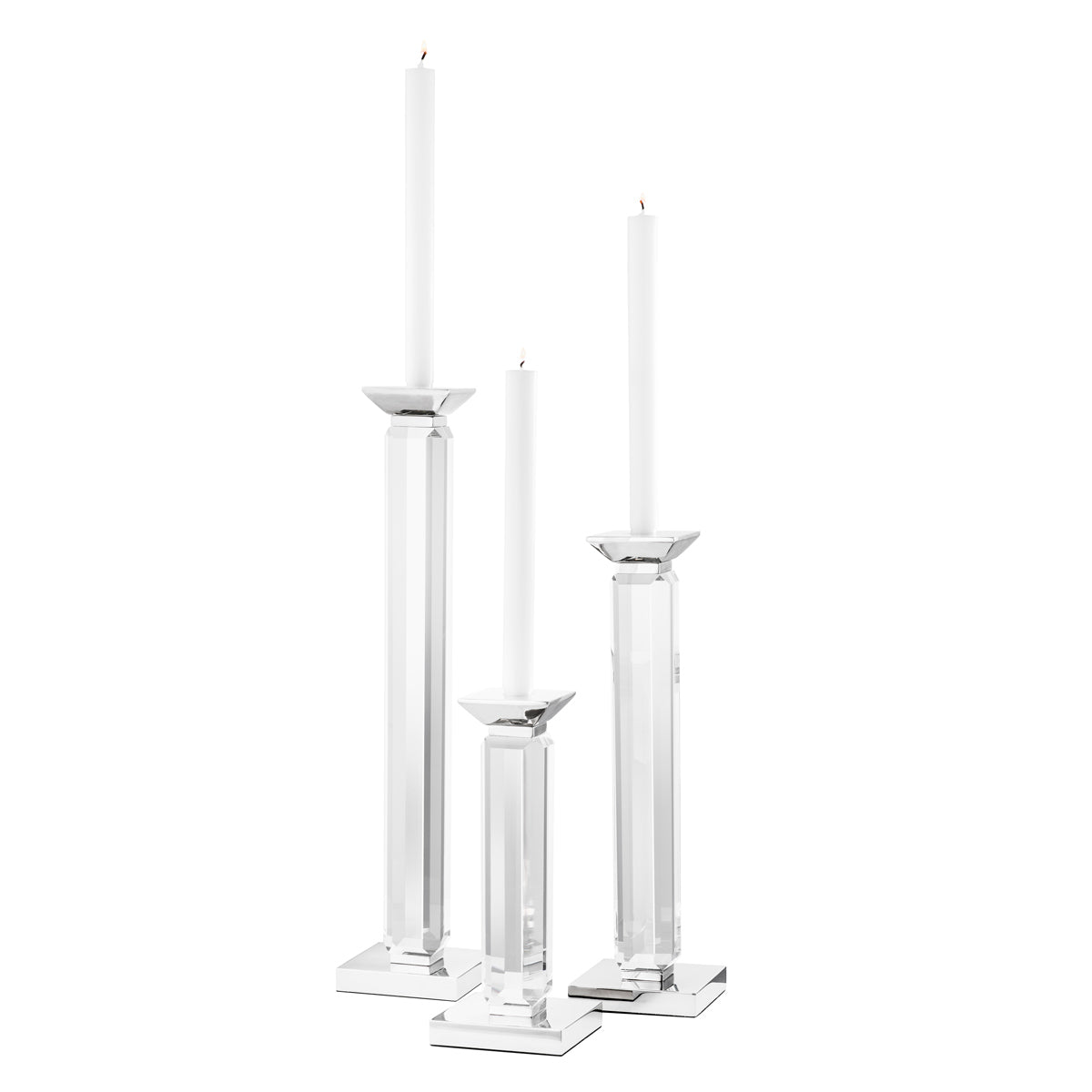 Candle Holder Livia nickel finish clear crystal glass set of 3