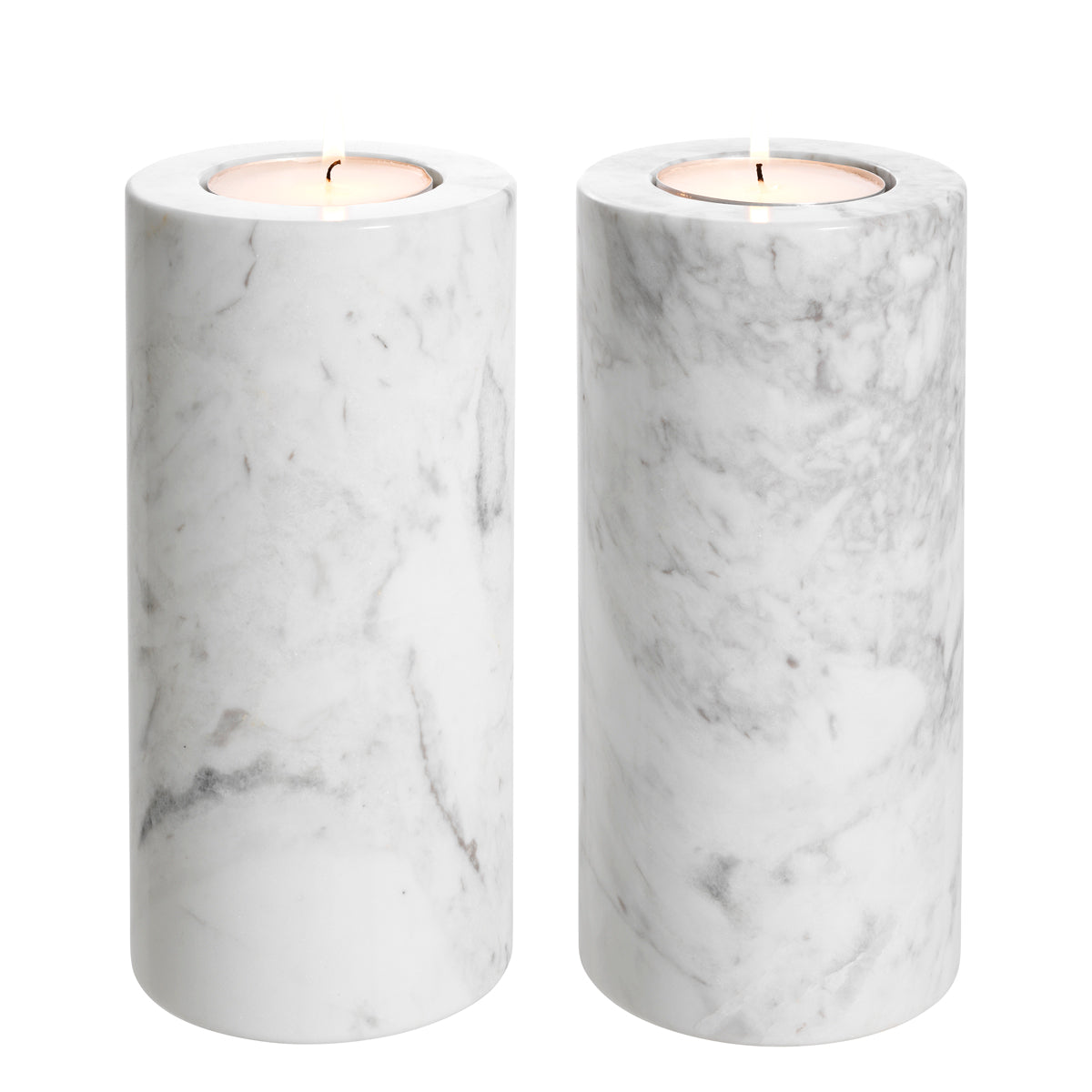 Tealight Holder Tobor L white marble set of 2