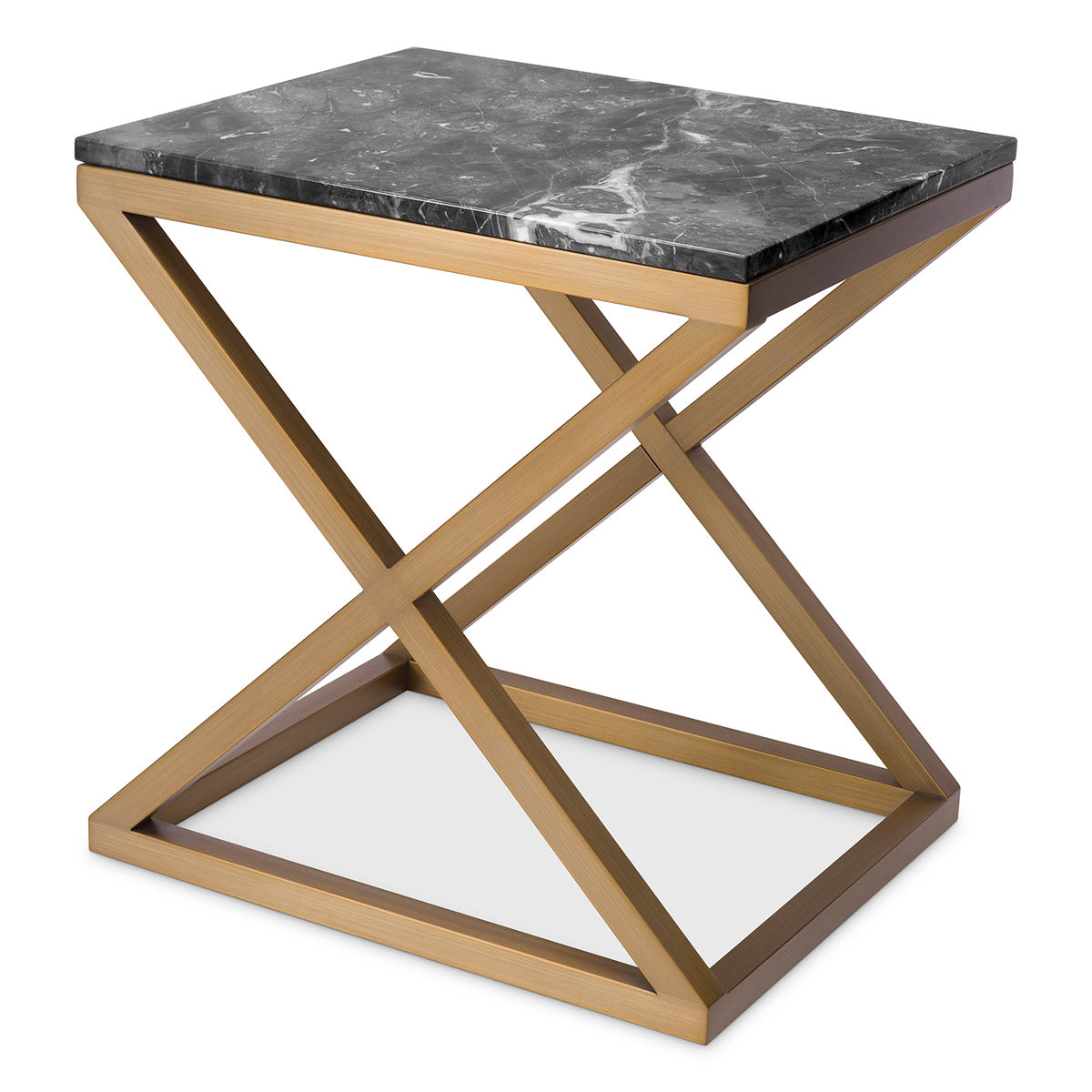 Side Table Criss Cross brushed brass finish grey marble