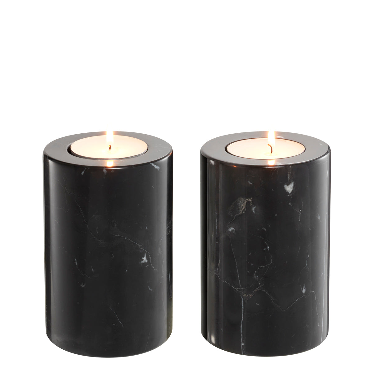 Tealight Holder Tobor S black marble set of 2