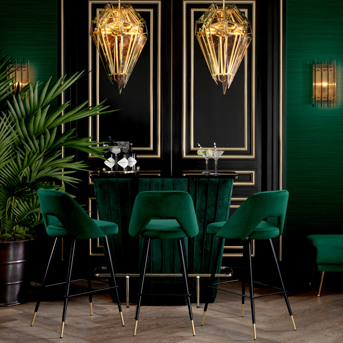 Green Velvet Upholstered Bar Stool Avorio | Eichholtzmh.com
