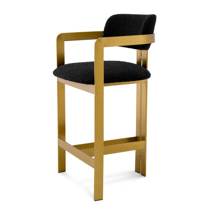 Counter Stool Donato brushed brass finish bouclé black