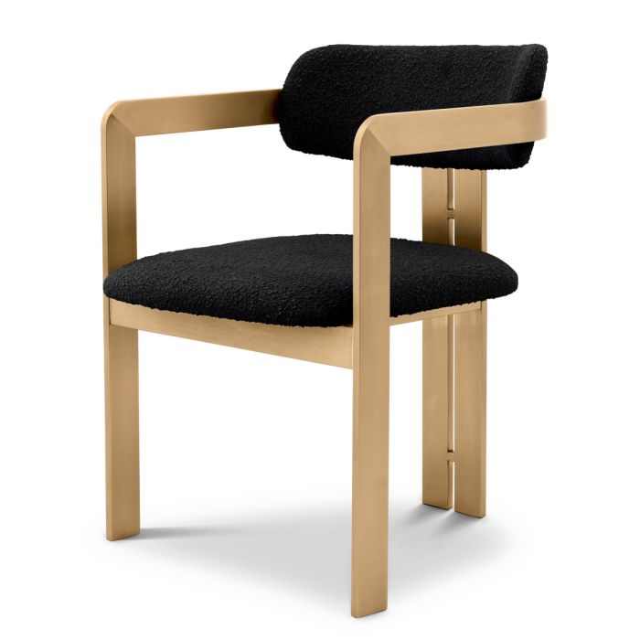 Dining Chair Donato brushed brass finish bouclé black