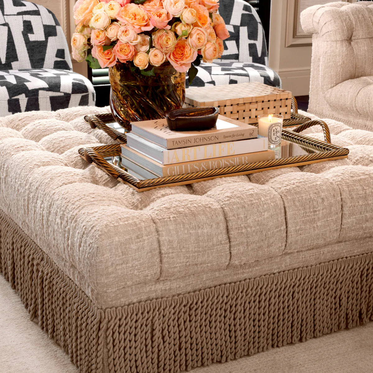 Boucle Tufted Fringe Ottoman Dorantes | Eichholtzmh.com