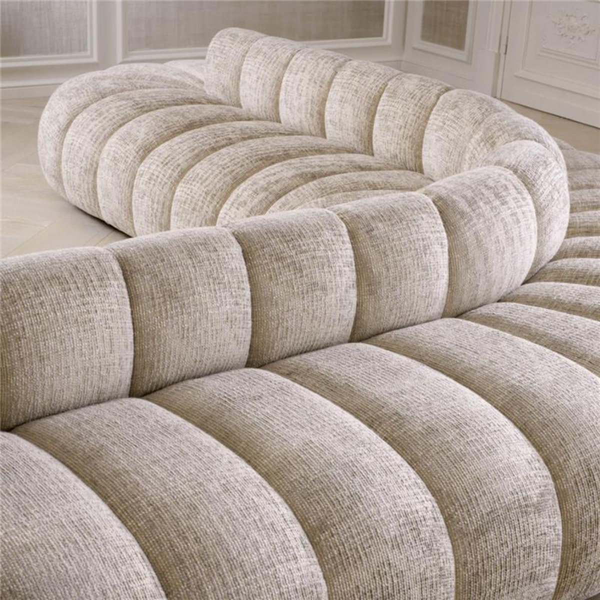 Beige Channeled Curved Sofa Alison | Eichholtzmh.com