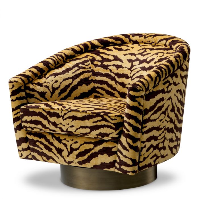 Swivel Chair Catene tigris brown brushed brass finish