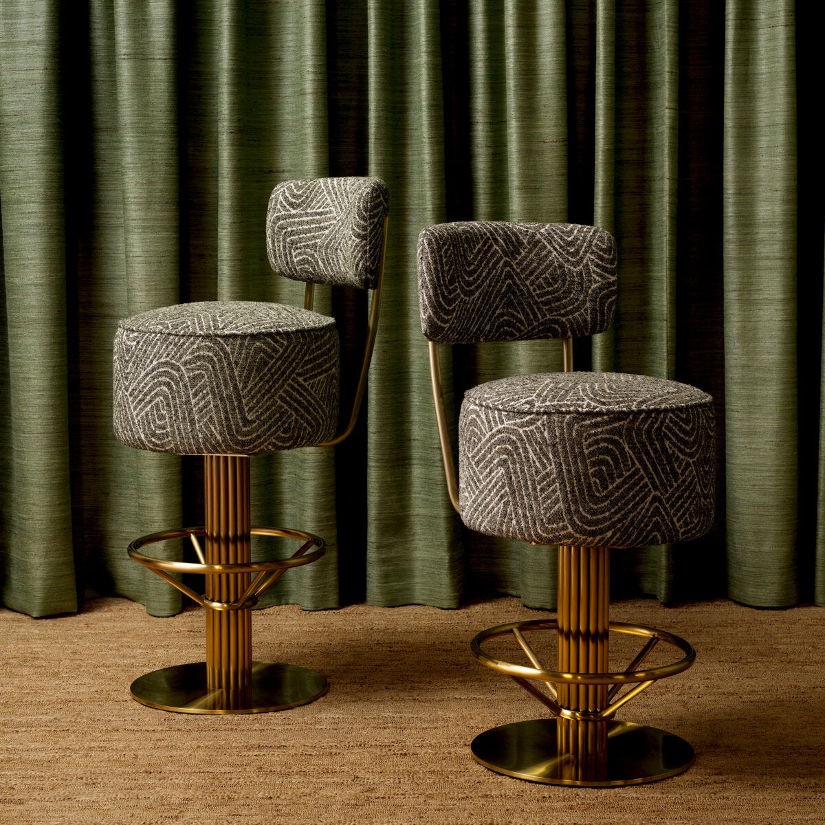 Green Fabric Swivel Bar Stool Carleton