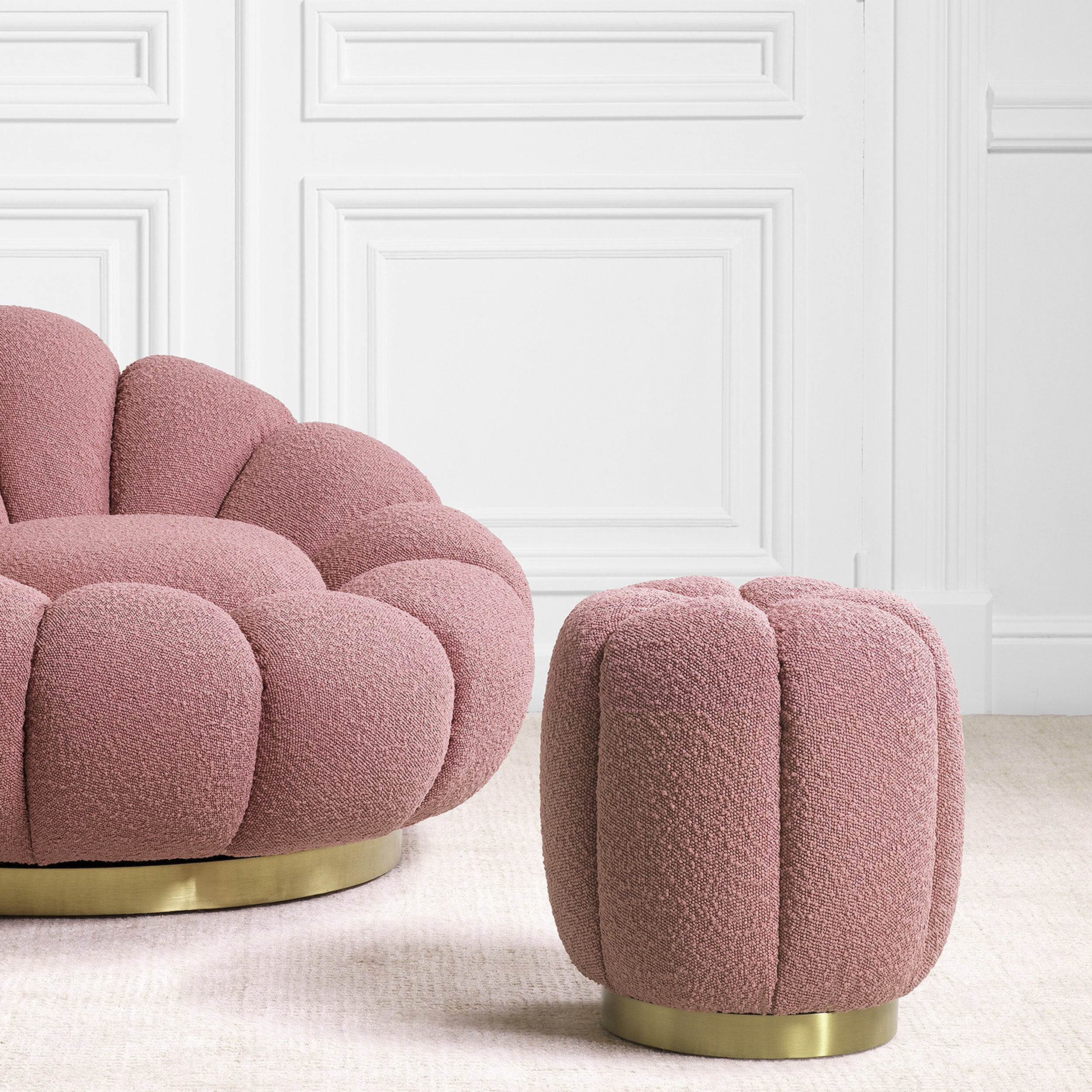 Modern Pink Boucle Stool Orchanic