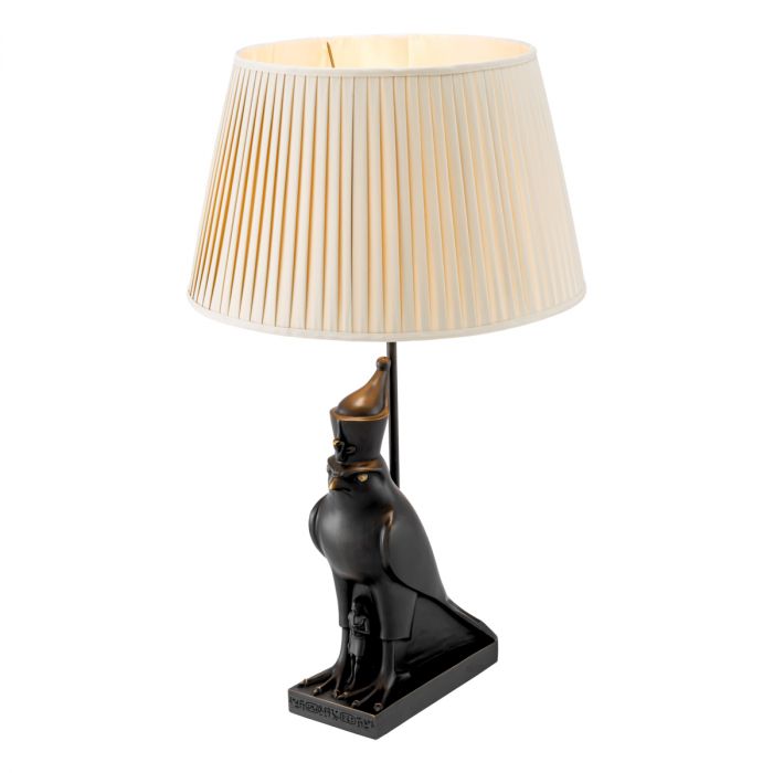 Table lamp Horus bronze highlight finish incl beige pleated shade