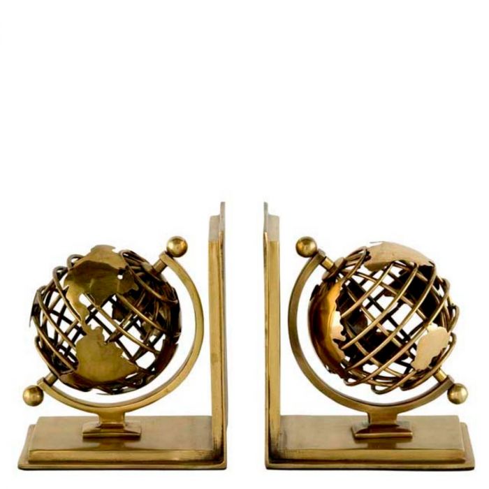 Bookend Globe set of 2 antique brass finish