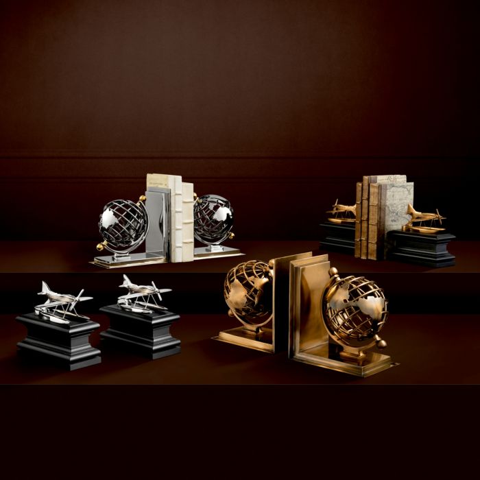 Bookend Globe set of 2 antique brass finish