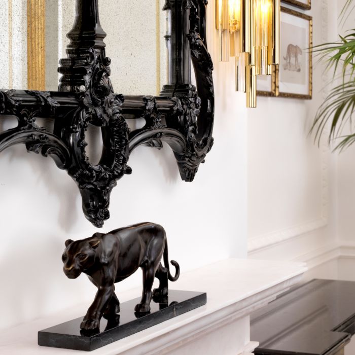 Panther bronze patina on marble base