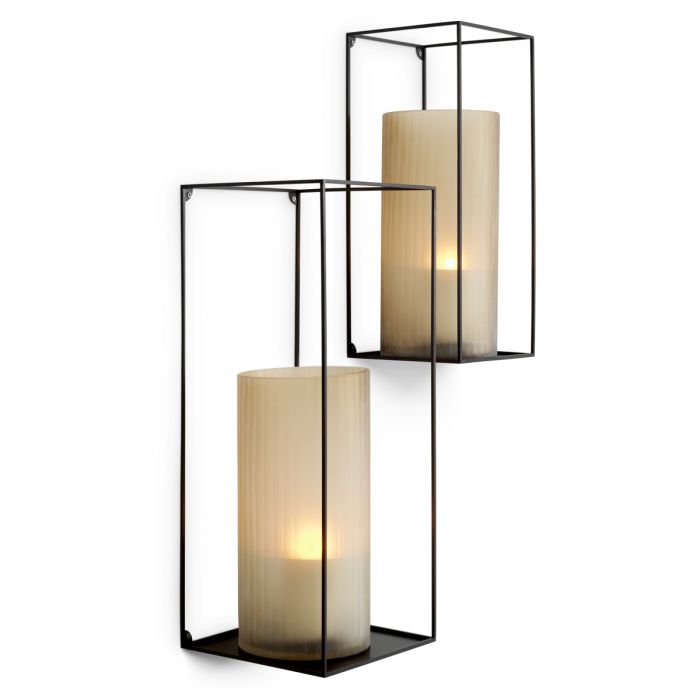 Wall Rack Deco rectangular black set of 2