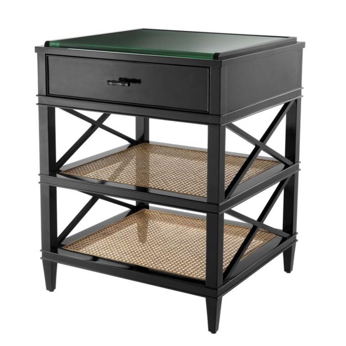 Side Table Bahamas black finish natural cane