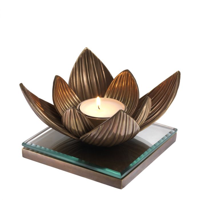 Tealight Holder Lotus vintage brass finish