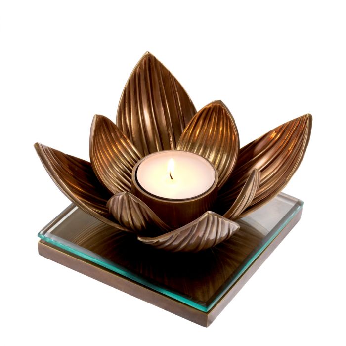 Tealight Holder Lotus vintage brass finish