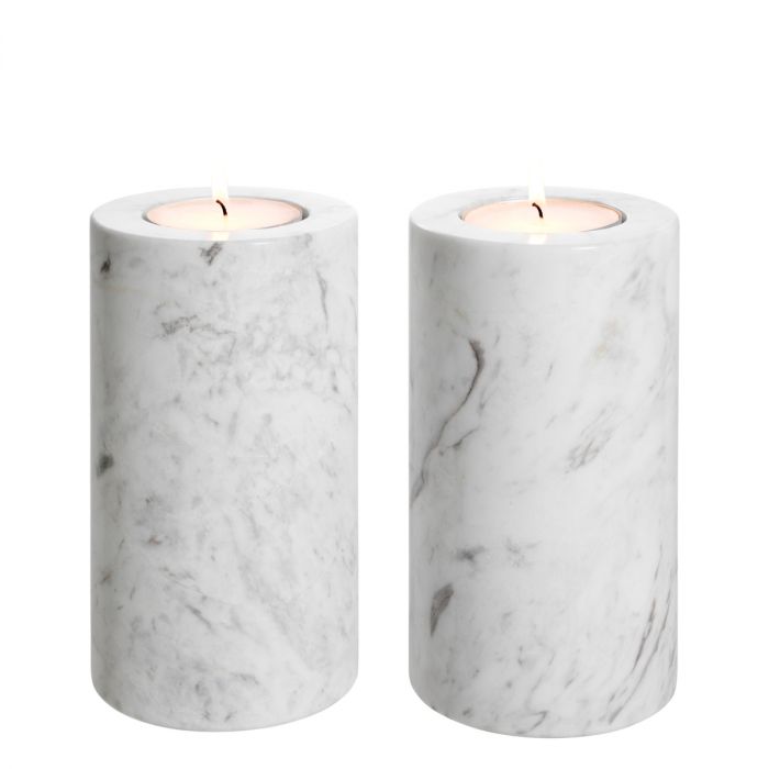 Tealight Holder Tobor M white marble set of 2