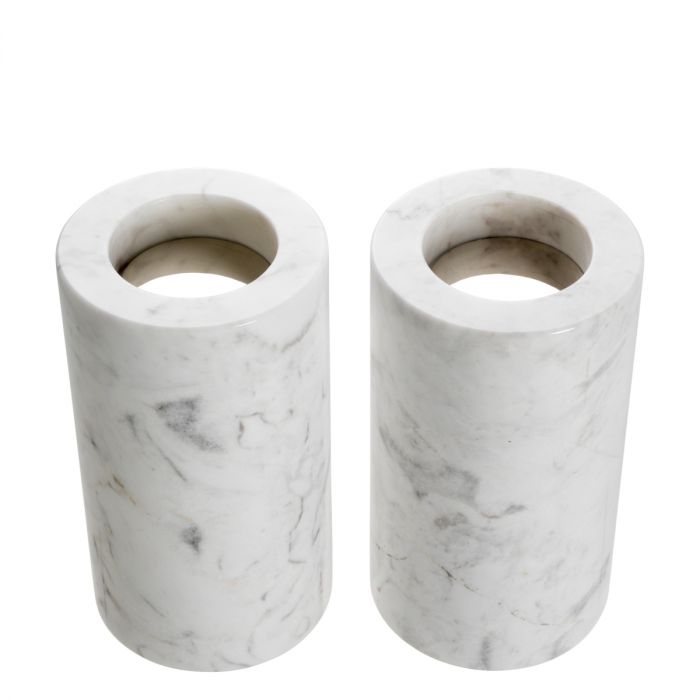 Tealight Holder Tobor M white marble set of 2