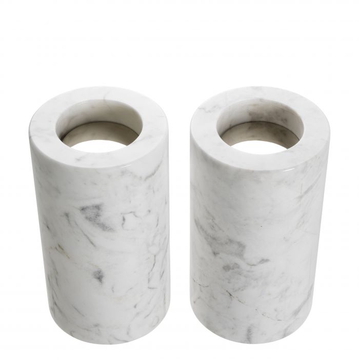 Tealight Holder Tobor M white marble set of 2