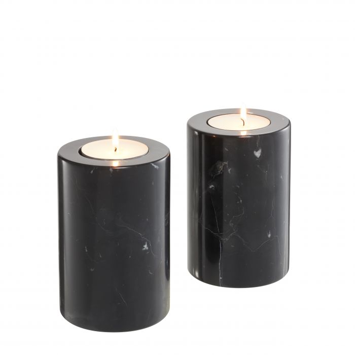 Tealight Holder Tobor S black marble set of 2