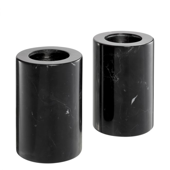 Tealight Holder Tobor S black marble set of 2