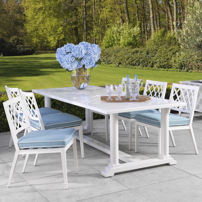 Outdoor Dining Chair Paladium white sunbrella mineral blue