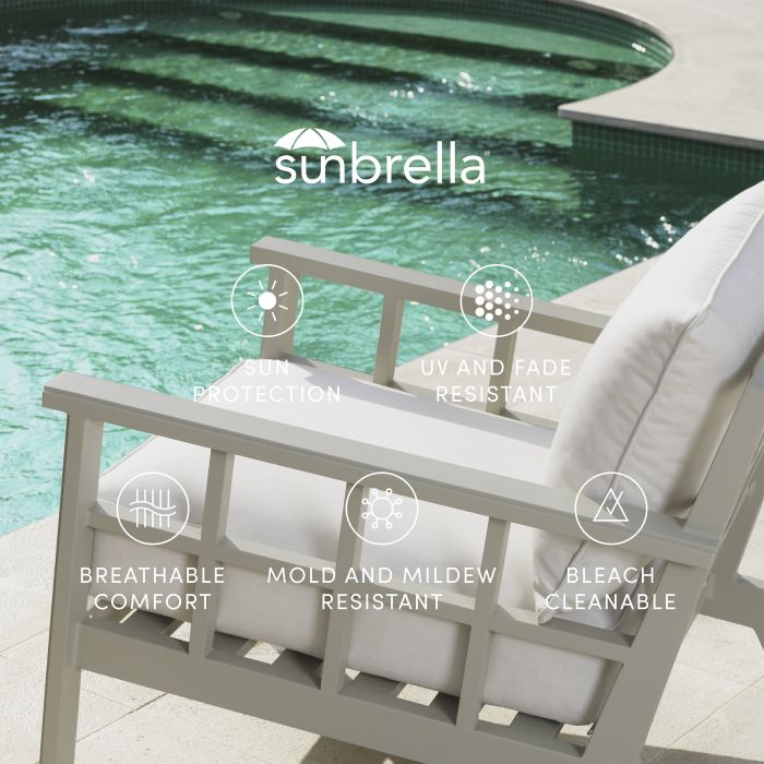 Outdoor Dining Chair Paladium with arm white sunbrella mineral blue