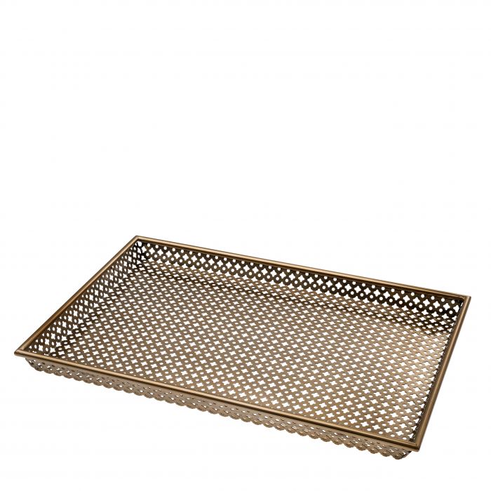 Tray Sirenuse rectangular L antique brass finish