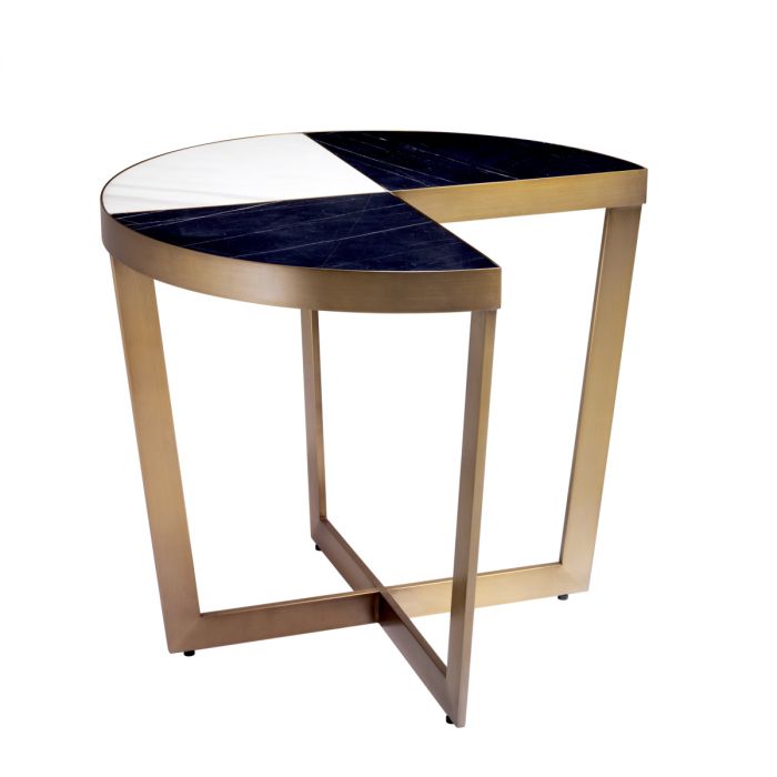 Side Table Turino brushed brass finish black marble
