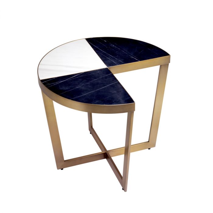 Side Table Turino brushed brass finish black marble