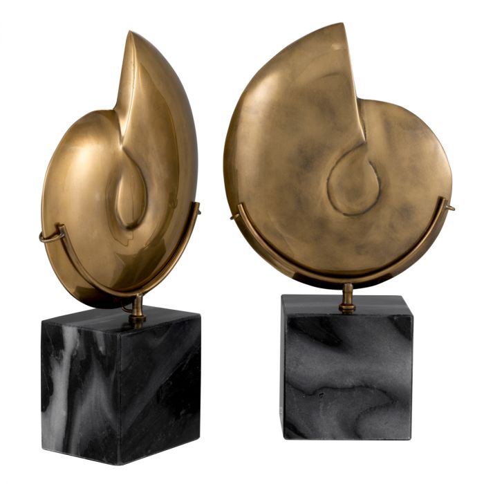 Object Ammonite vintage brass finish set of 2