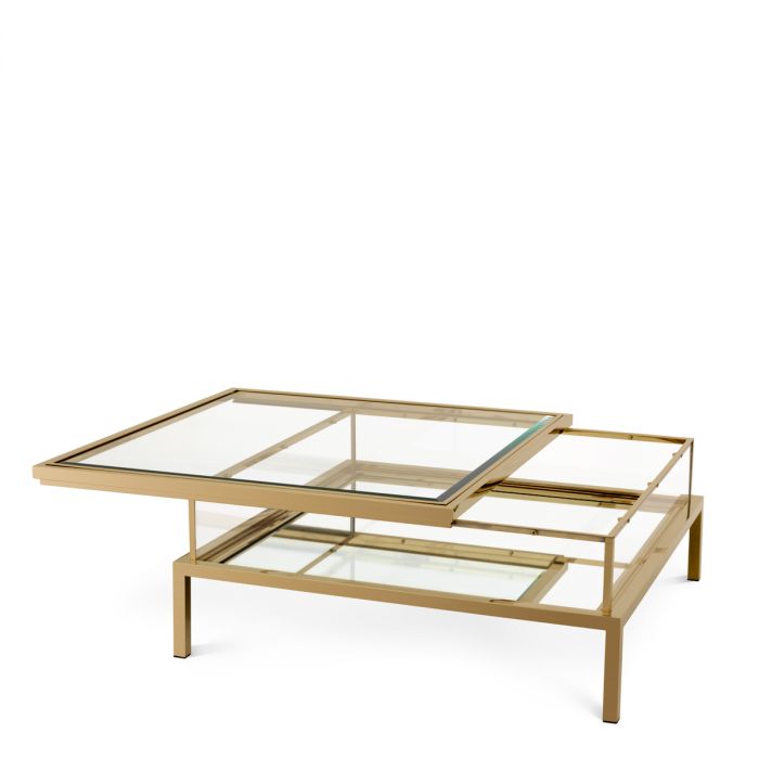 Coffee Table Harvey sliding top brushed brass finish