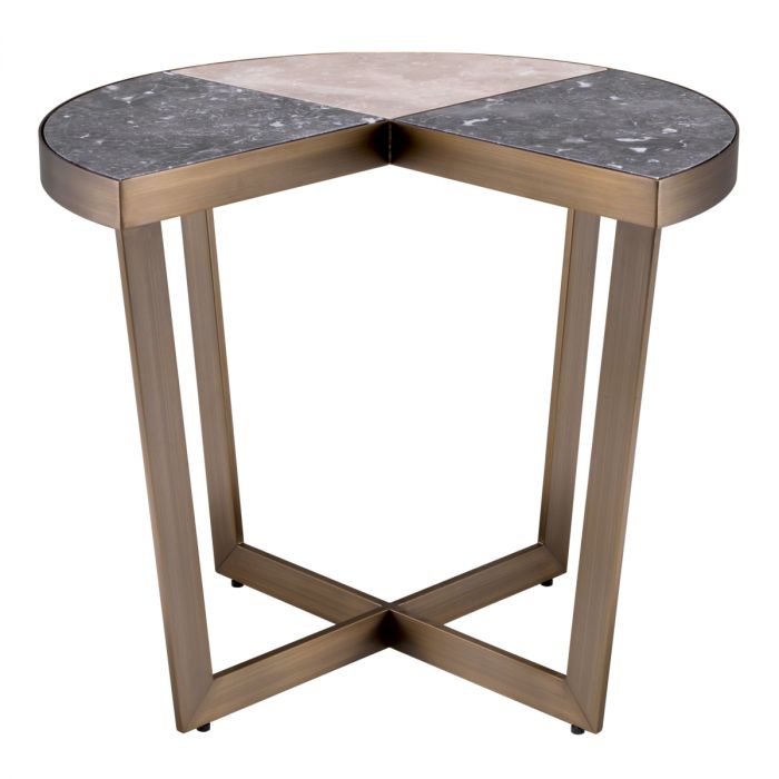 Side Table Turino brushed brass finish grey marble