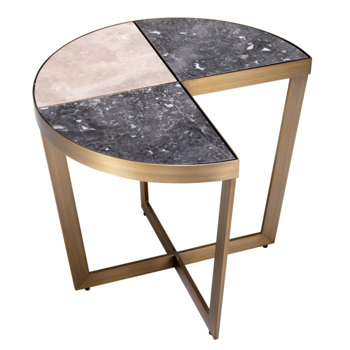 Side Table Turino brushed brass finish grey marble