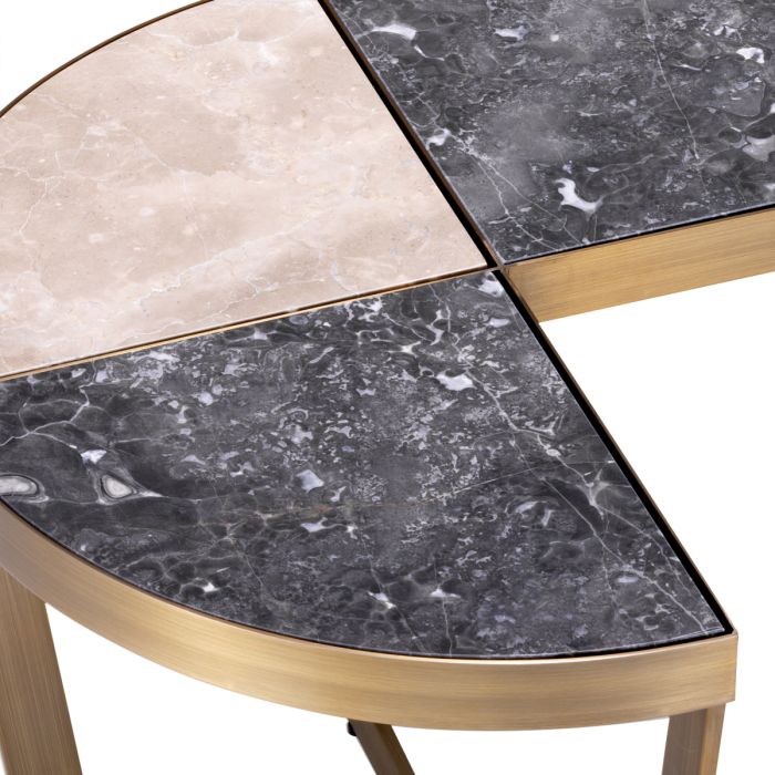 Side Table Turino brushed brass finish grey marble
