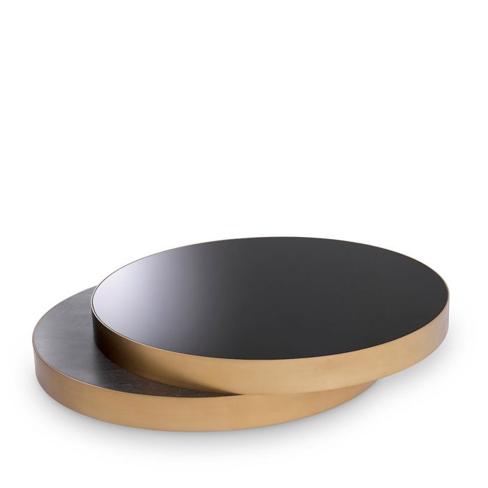 Coffee Table Griffith charcoal grey oak veneer brushed brass finish black glass