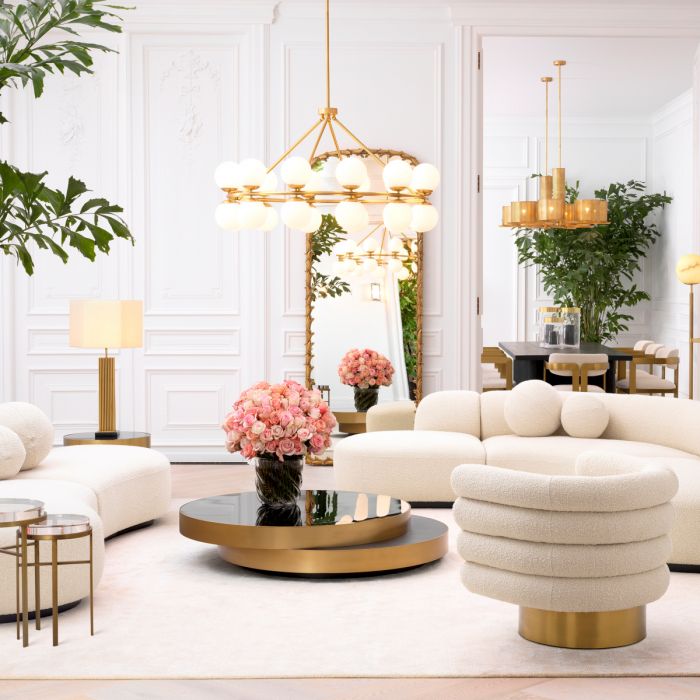 Coffee Table Griffith charcoal grey oak veneer brushed brass finish black glass