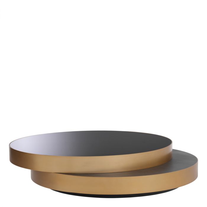 Coffee Table Griffith charcoal grey oak veneer brushed brass finish black glass