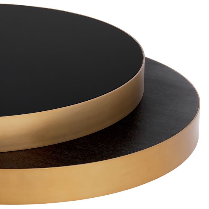 Coffee Table Griffith charcoal grey oak veneer brushed brass finish black glass