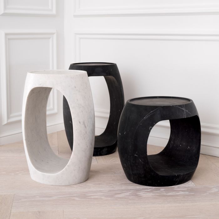 Side Table Clipper high honed white marble