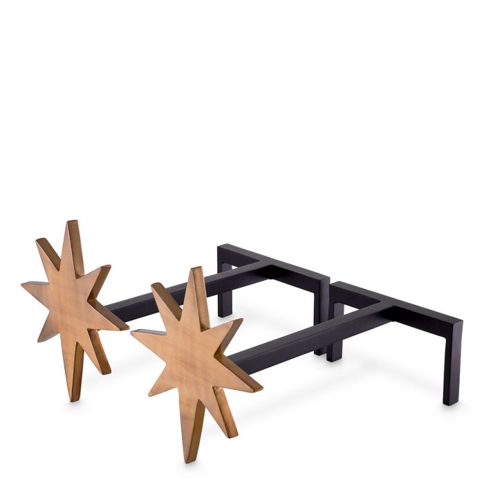 Andiron Star set of 2 vintage brass finish