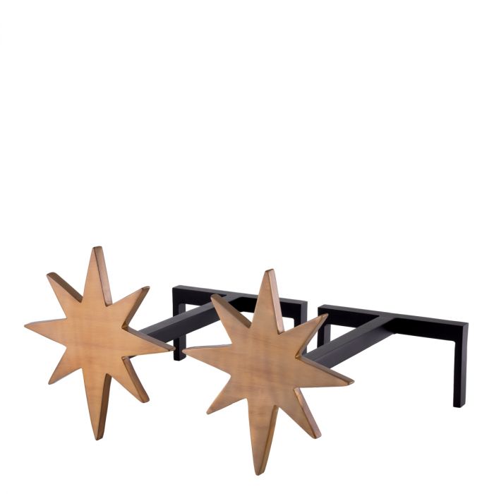 Andiron Star set of 2 vintage brass finish