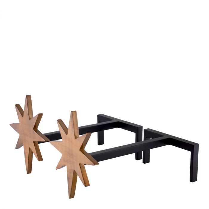 Andiron Star set of 2 vintage brass finish