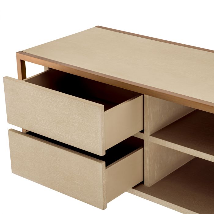 TV Cabinet Wilmot washed oak veneer brushed brass finish