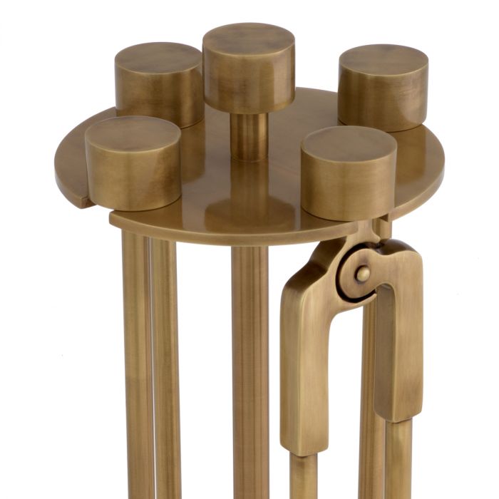 Fire Tools set Lara vintage brass finish