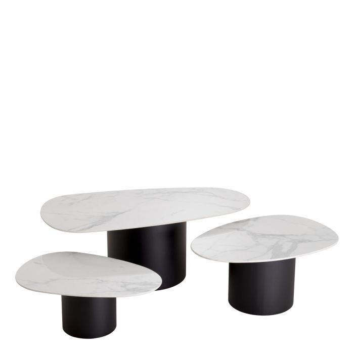 Coffee Table Zane white ceramic marble set of 3