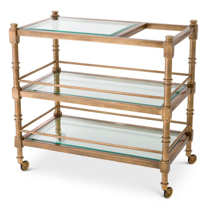 Trolley Alexia vintage brass finish bevelled clear glass