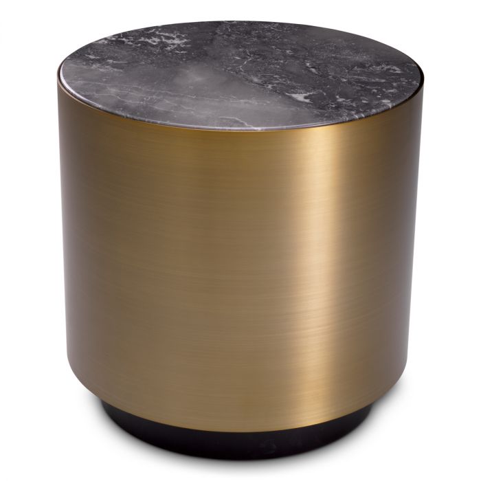 Side Table Porter round brushed brass finish grey marble