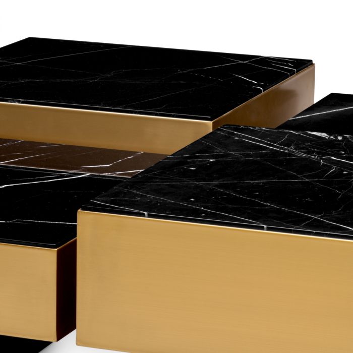 Coffee Table Esposito brushed brass finish black marble set of 4